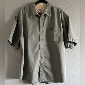 Carhartt Men’s Button Down Short Sleeve Leather Logo Light Blue 2XL
